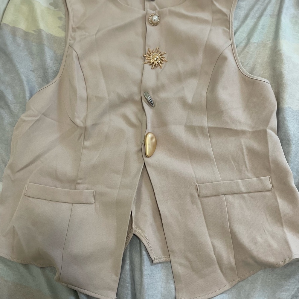 Beige Vest with Unique Buttons